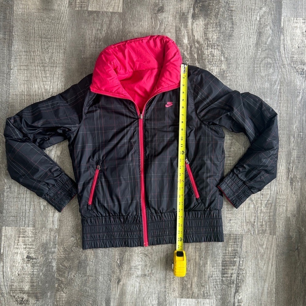 Nike Reversible‎ Puffer Jacket Kids Large 12-14 Pink Black Plaid Windbreaker Zip - Picture 8 of 10